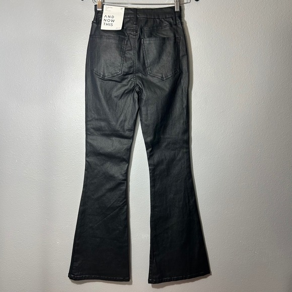 And Now This Coated Flare Leg Jeans High Rise Black Size 27 Faux Leather NWT - Picture 4 of 7